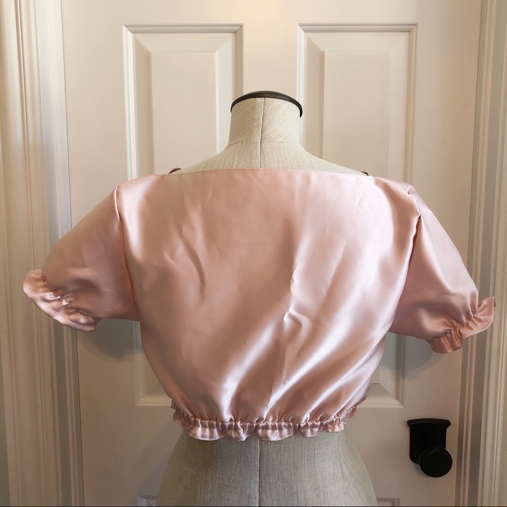 Pink Silk Ruffle Crop Top - Picture 2 of 3